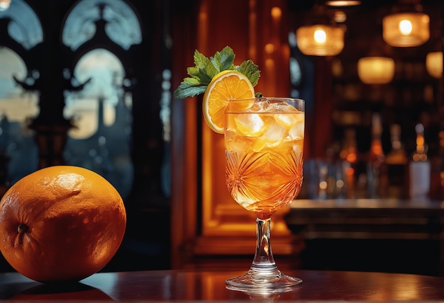 Orangencocktail mit EiswürfelnOrangencocktail mit EiswürfelnCocktail mit Zitrone und Orange