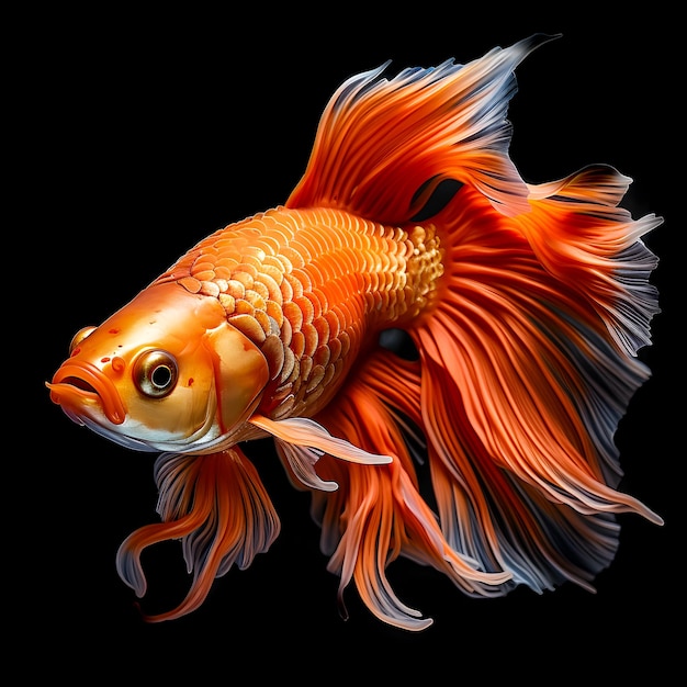 Orangenfisch auf schwarzem Hintergrund, goldener Koibetta und Königfisch für das Aquarium