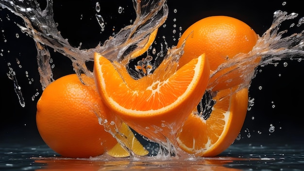 Orangenfruchtscheiben mit Wasserspritzer