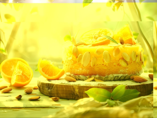 Orangenkuchen mit Mandeln auf weißer Oberfläche Ai erzeugt