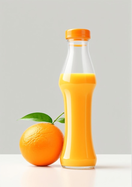 Orangensaft in einer Glasflasche auf weißem Hintergrund