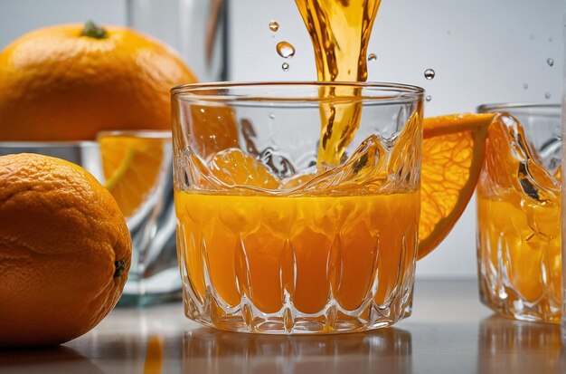 Orangensaft in Kristallglastüre gießen