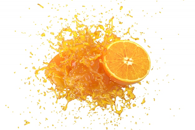 Orangensaft mit Orangenfrucht auf weißem Hintergrund 3D Render