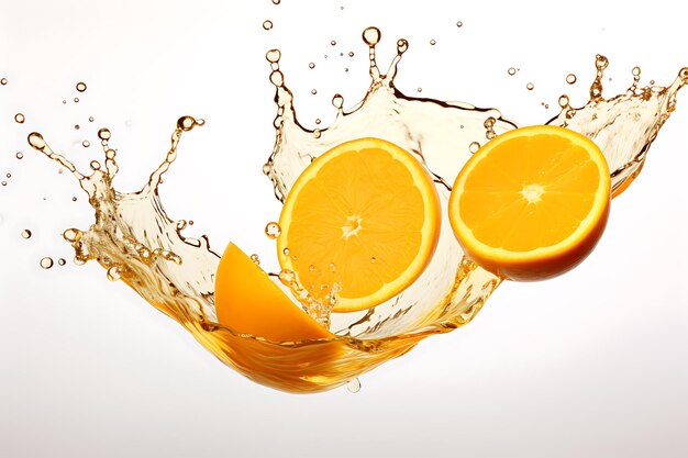 Orangensaft-Spritzwelle auf weißem Hintergrund