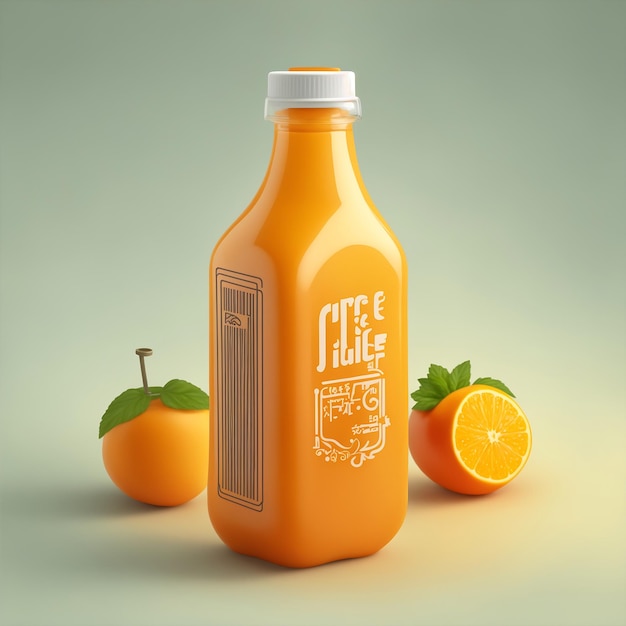 Orangensaftflasche mit natürlichem Effekt, 3D-Rendering