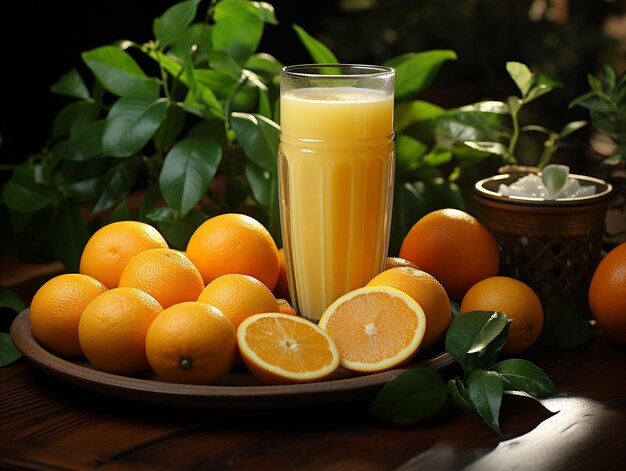 Foto orangensaftgetränk auf einem holztischfoto