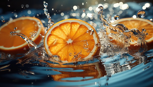 Orangenscheibe in Wasser