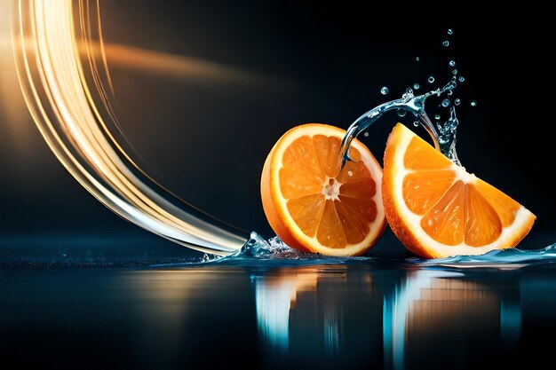 Orangenscheiben spritzen ins Wasser