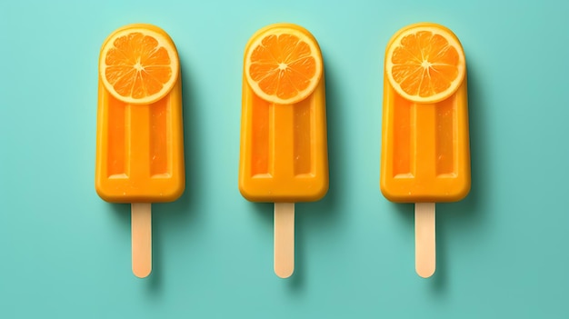 Oranges Popsicle isoliert auf rotem Hintergrund Generativ ai