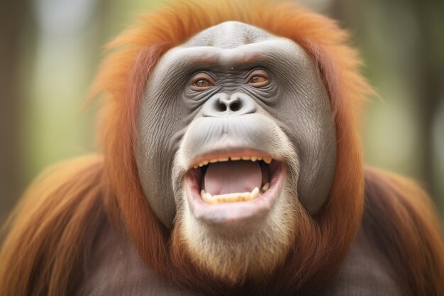 Orangután con cara expresiva en el amanecer