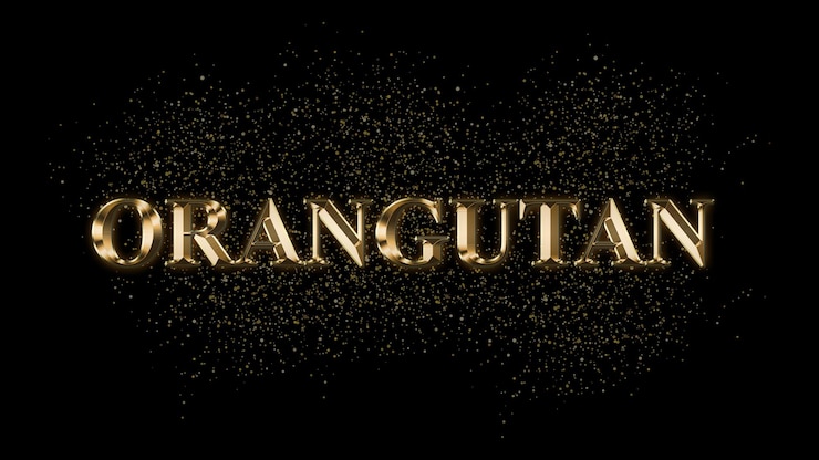 Foto orangutan efecto de texto de oro texto de oro con chispas texto chapado en oro efecto nombre del animal