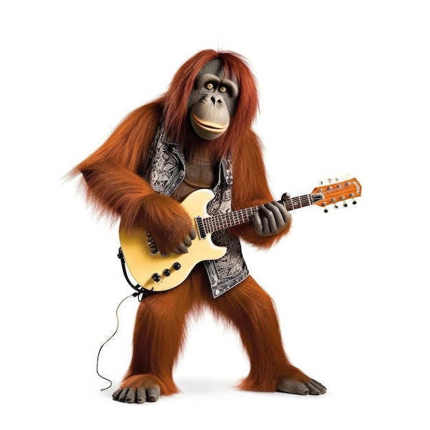 Orangután estrella de roca con una guitarra