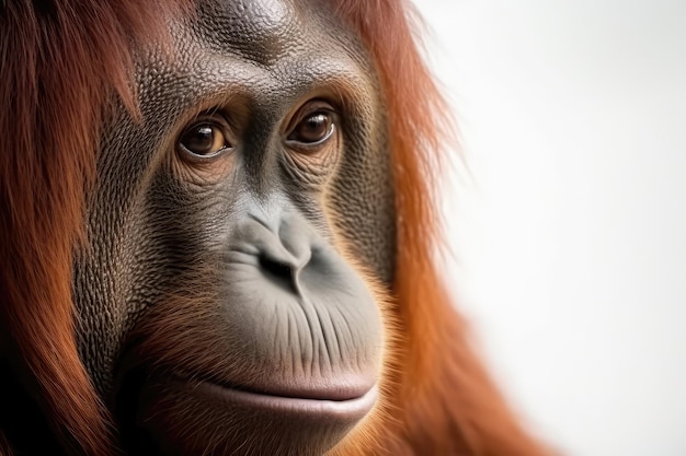 Orangután en fondo blanco En primer plano Inteligencia Artificial Generativa