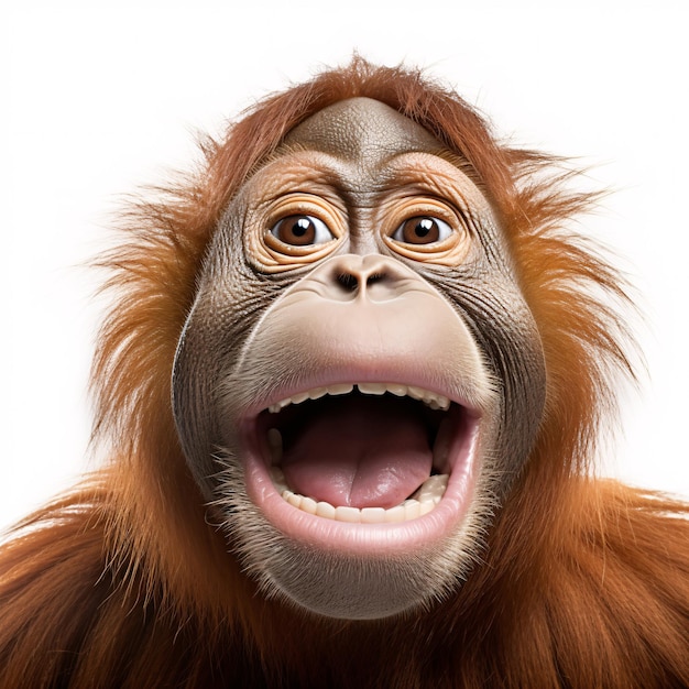 Orangutan Porträt von Happy überrascht lustig Tierkopf peeking Pixar Style 3D-Rendering Illustration