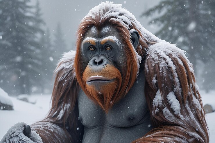 Foto orangután sabio de la tormenta de nieve