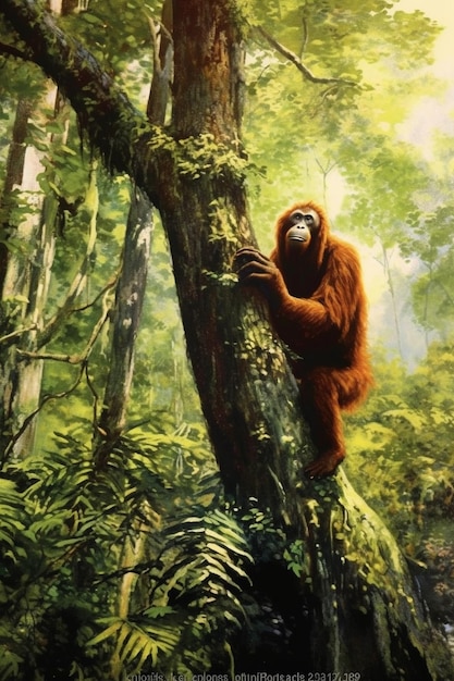 El orangután de Sumatra bajando