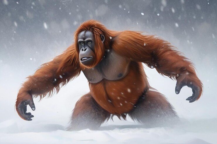 Foto el orangután de la tormenta de nieve
