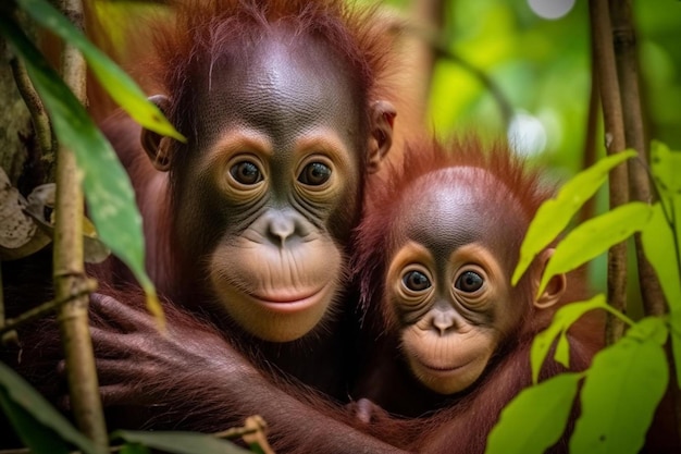 Los orangutanes o mawas son grandes simios que vienen de las selvas  tropicales de indonesia y malasia. | Foto Premium