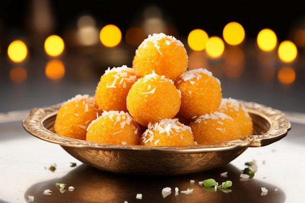 Orbes sabrosos Motichoor laddu un deleite tradicional que ofrece bocados de dulce encanto