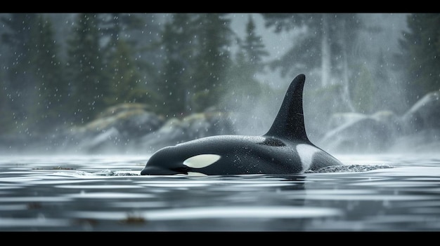 Foto una orca negra y blanca nadando en un cuerpo de agua