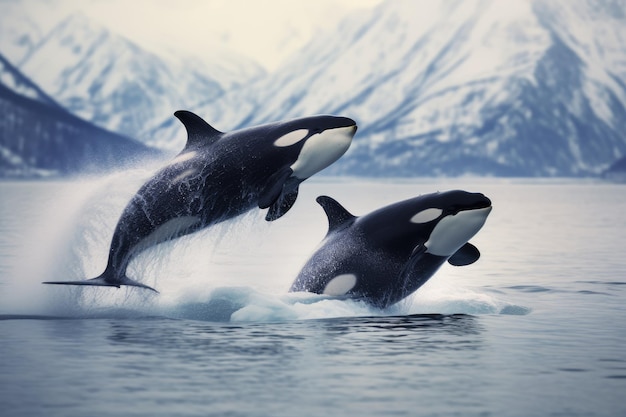 Foto orcas in den arktischen gewässern ai erzeugt