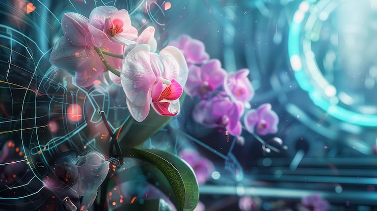 Foto orchid fusion naturaleza y sinergia tecnológica en la escena de alta tecnología