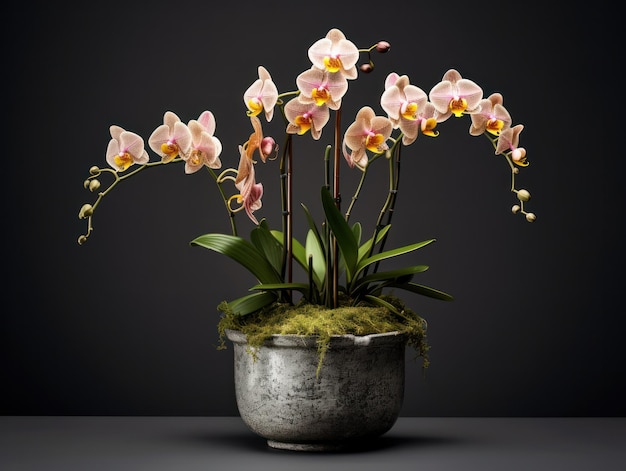 Orchideen-Studioaufnahme isoliert auf klarem Hintergrund, generative KI