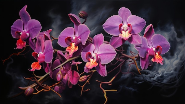 Orchideenkunst Schwarze Feuerorchidee elegante Fantasie Mystische Blumen Einzigartiges Blumenmuster