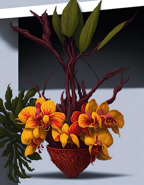 Orchideenzeichnung mit Ölfarben Generative KI
