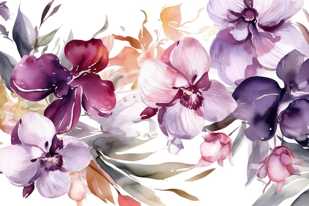 Orchideenzweig Blumenillustration isoliert auf einem weißen Aquarellhintergrund AI