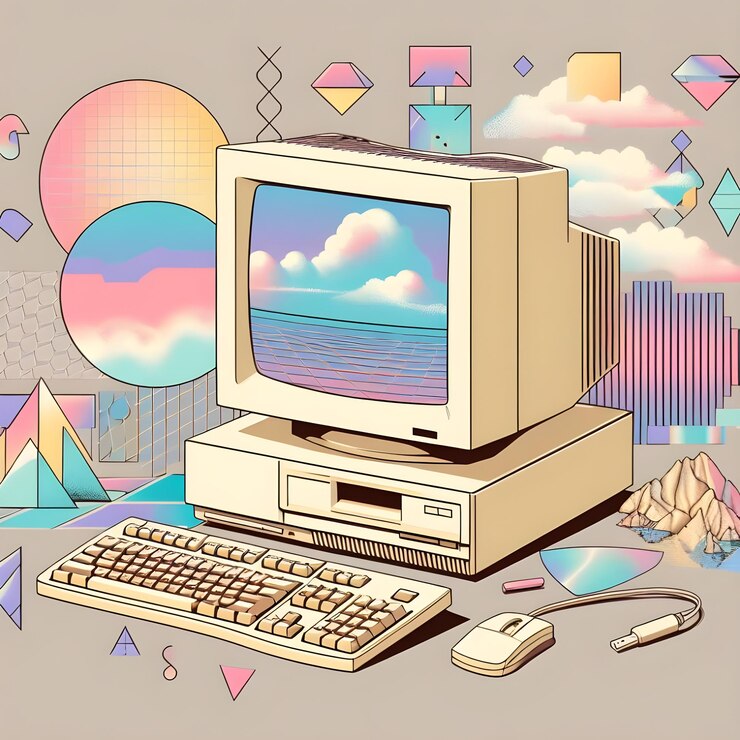 Foto un ordenador de los 90 al estilo vaporwave