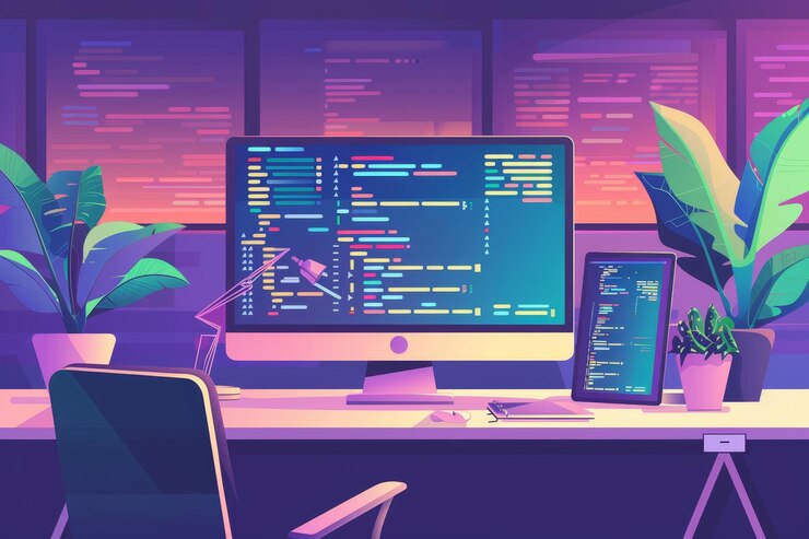 Foto un ordenador de escritorio se coloca en la parte superior de un escritorio en un entorno de oficina lenguajes de programación de desarrollo web