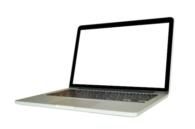 Ordenador portátil con pantalla en blanco aislado sobre fondo blanco.