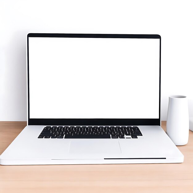 Ordenador portátil con pantalla en blanco en la mesa