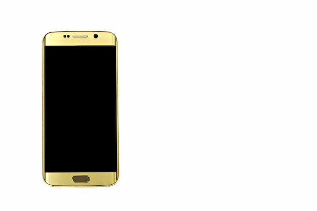 Ordenador smartphone dorado aislado en blanco