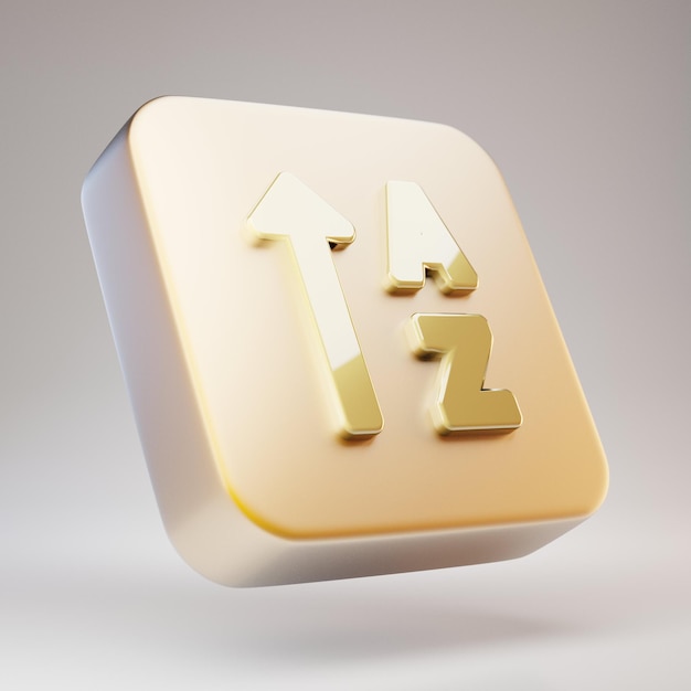 Ordenar icono AZ. Símbolo Golden Sort AZ en placa de oro mate. 3D prestados icono de redes sociales.