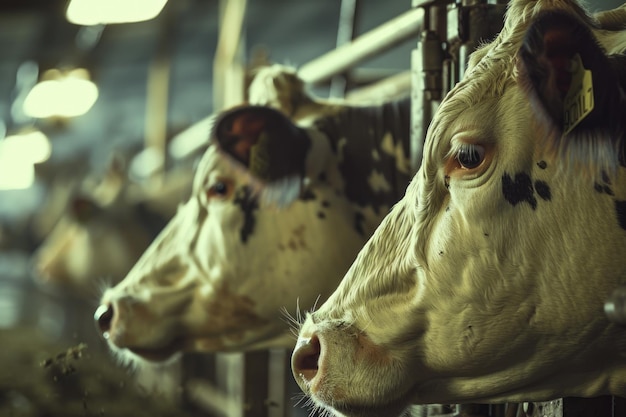 ordeño automático circular de vacas en una granja lechera especializada durante el día de trabajo