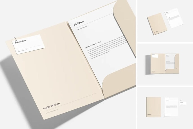 Ordner und Papier mit Visitenkarten-Mockup