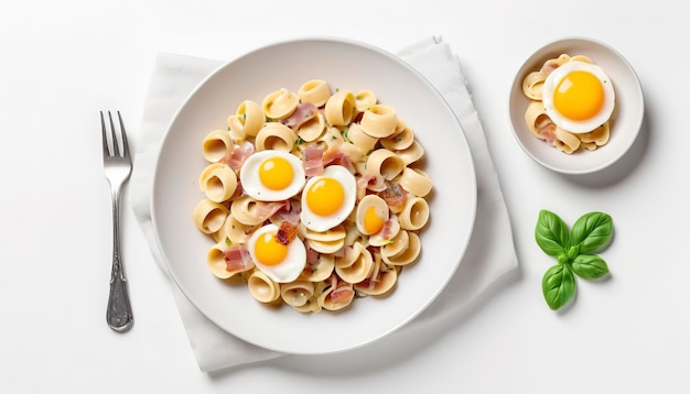 Orecchiette pasta de carbonara caseira com queijo parmesano duro de ovo pancetta e molho de creme