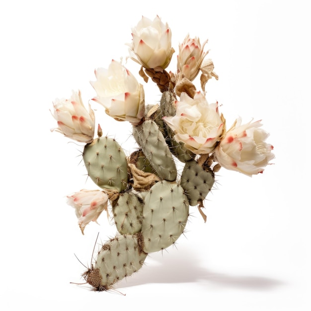 Orejas de conejo cactus Opuntia microdasys flor seca aislada sobre un fondo blanco IA generativa