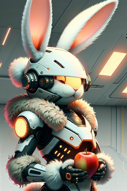 Orejas largas Conejo rosa Guerrero Robot Dibujos animados lindo Futuro Tecnología Fondo de pantalla Fondo