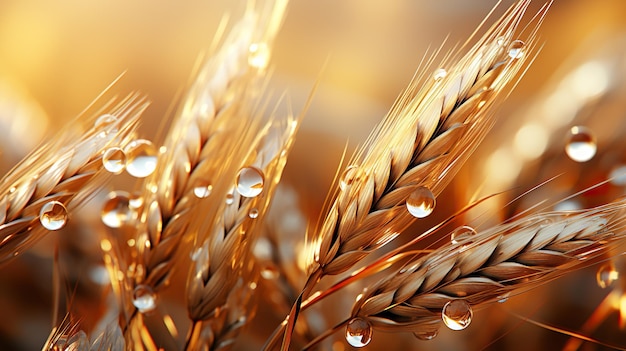 Orejas maduras de trigo en un campo sobre un fondo borroso en tonos dorados Banner Generative AI
