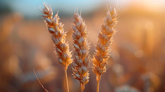 Foto las orejas de trigo doradas al atardecer