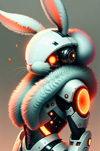 Orelhas compridas, coelho rosa, guerreiro, robô, bonito, desenho animado, futuro, tecnologia, papel de parede, fundo