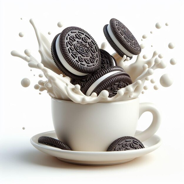 Foto oreo galletas salpicado en el frasco de leche