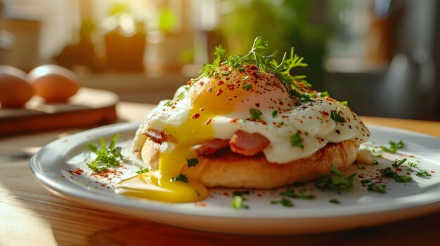 Foto organic indulgence eggs benedict com um toque saudável de ia generativa