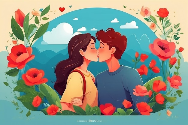 Organische flache Illustration für den internationalen Kusstag