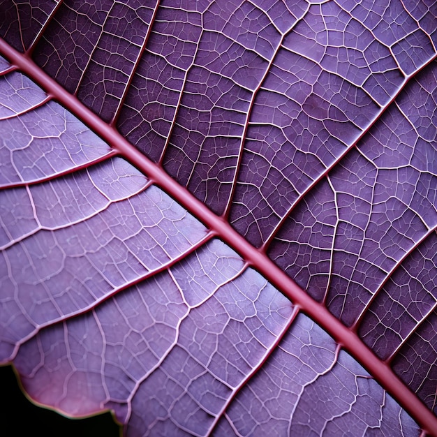 Organische Geometrie Nahaufnahme eines lila Blattes mit roten Adern