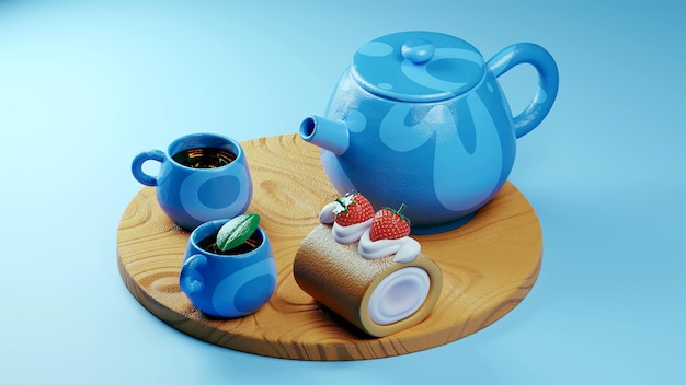Organischer Tee in der weißen Schale mit grünem Blatt Zeit der Teezeremonie concept3D
