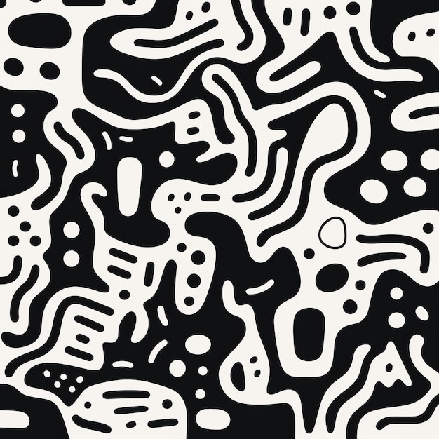 Organisches abstraktes Doodle-Poster mit fetten Linien und monochromer Palette